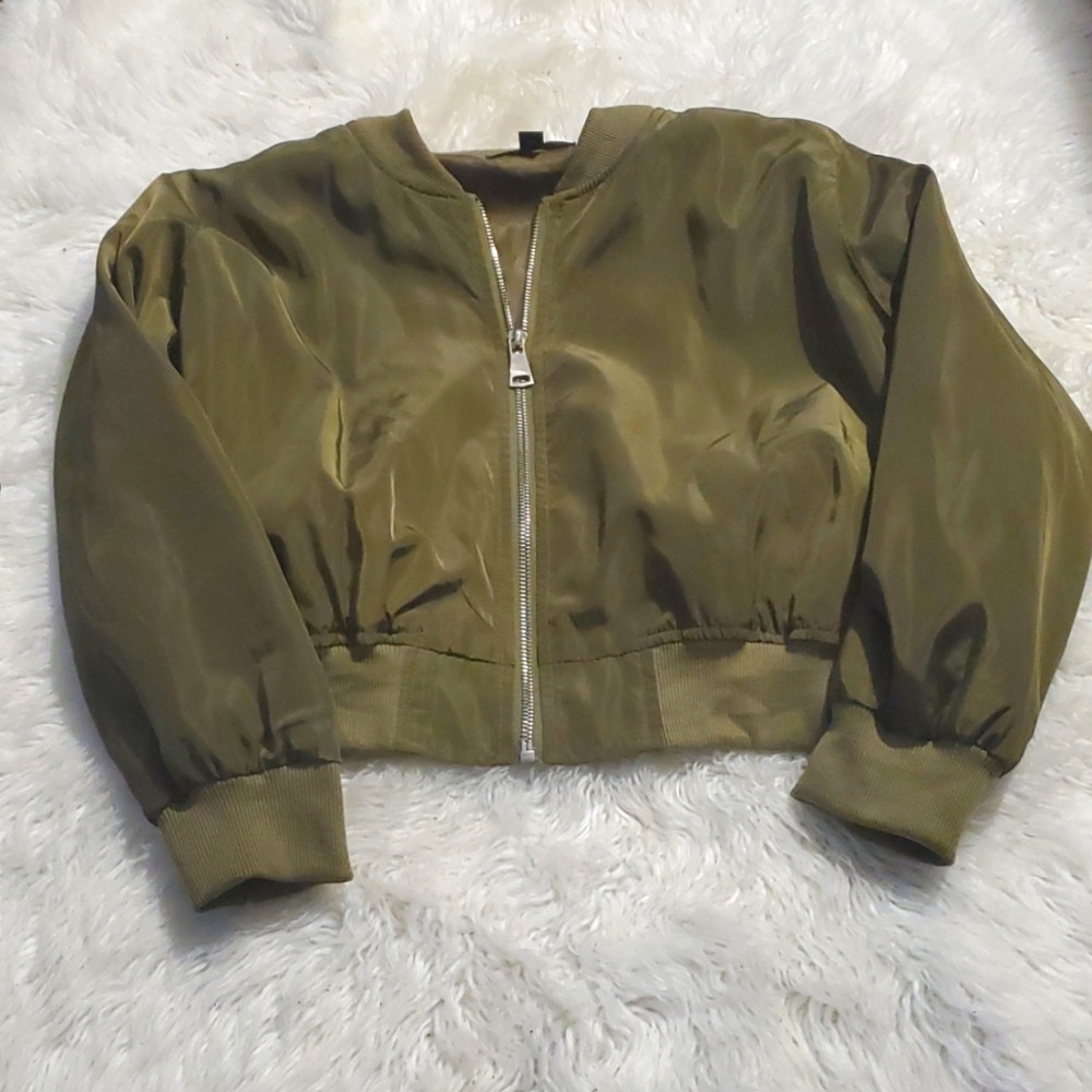 Green Crop Bomber Jacket